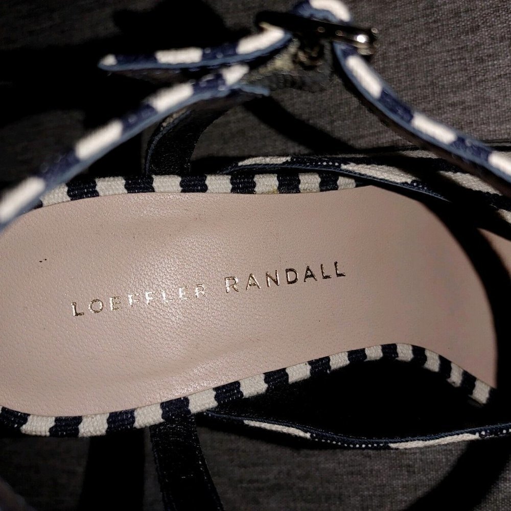 Loeffler Randall Leigh Striped Canvas Block Heel Sandal Navy and White Size 7B - Picture 8 of 9